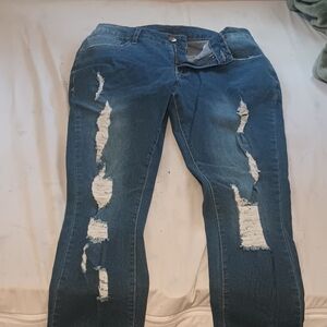 SHEIN Blue Skinny Distressed Jeans